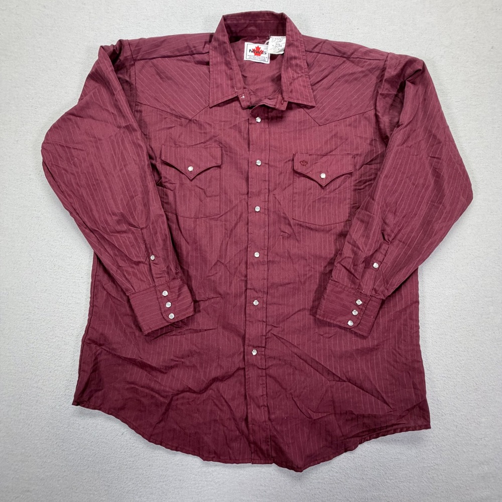MWG Mens Western Shirt Regular Burgundy Pinstripe Pearl Snap XL 17.5
